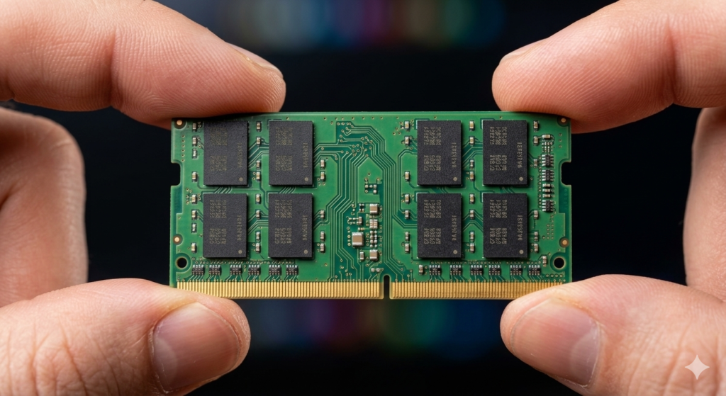 Close-up of a laptop RAM memory module — how much RAM do I need for a laptop 2026