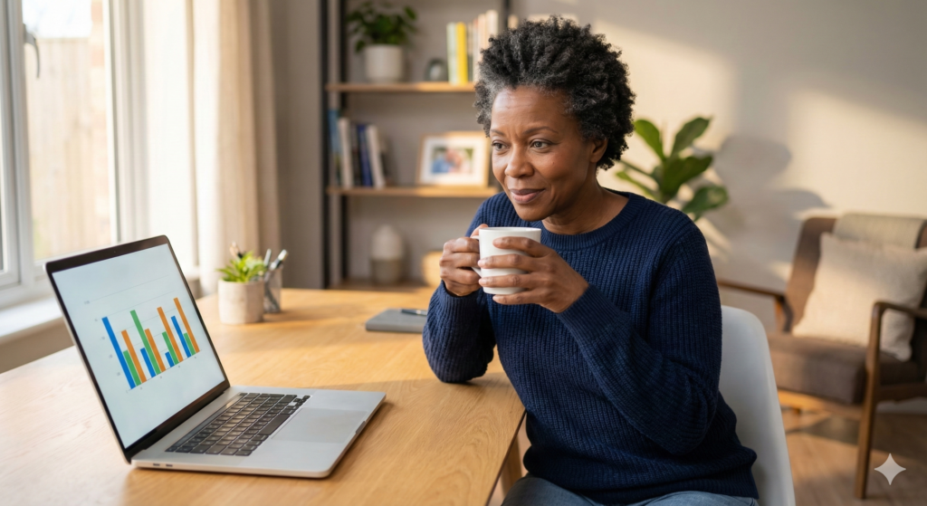 Woman reviewing laptop benchmark results on screen — understanding real world vs synthetic laptop performance benchmarks